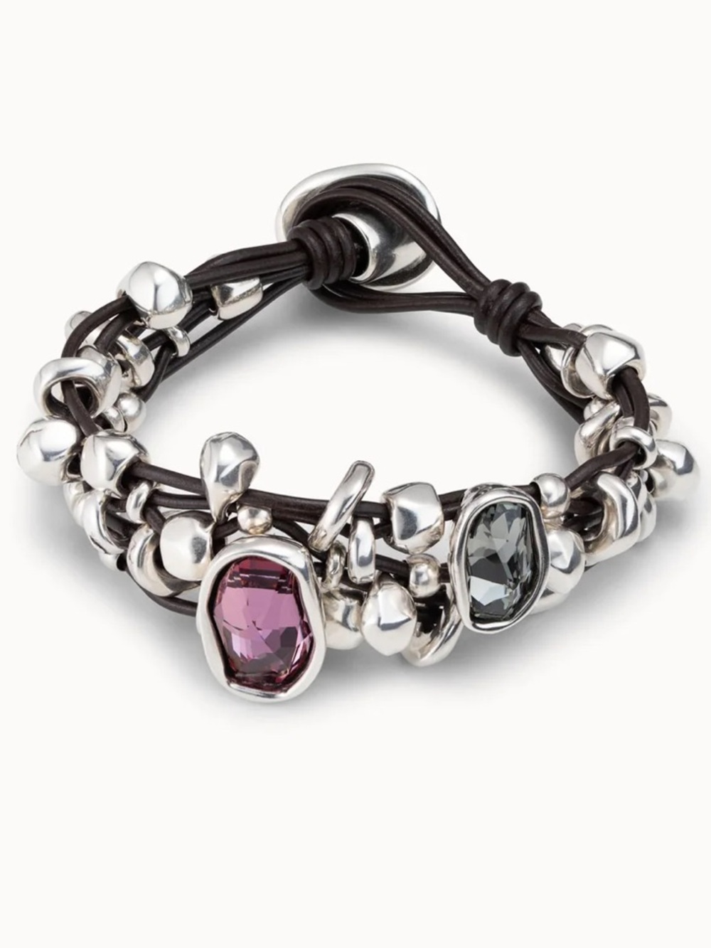 UNO de 50 Lady Marmalade Pink and Gray Crystal Leather Bracelet